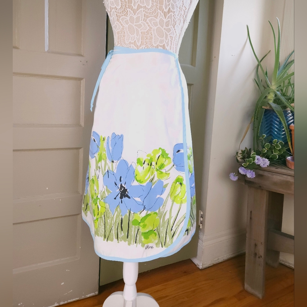 Reversible Wrap Skirt Handmade Vera Neumann Fabric 60s Floral Prints One Size - Picture 3 of 16